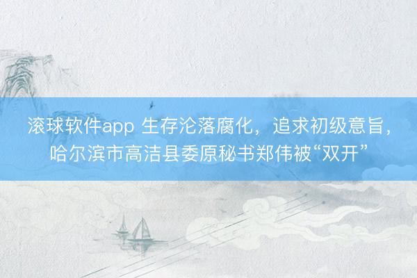 滚球软件app 生存沦落腐化，追求初级意旨，哈尔滨市高洁县委原秘书郑伟被“双开”