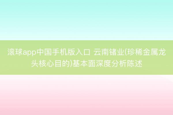 滚球app中国手机版入口 云南锗业(珍稀金属龙头核心目的)基本面深度分析陈述